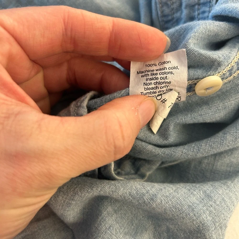 Madewell Rip & Repair Distressed Chambray Denim Button-Up Shirt - Picture 10 of 13